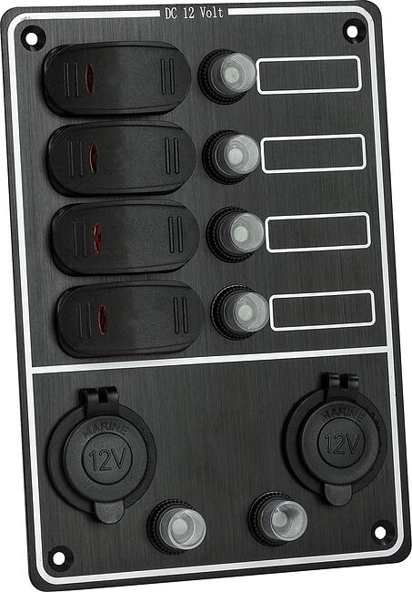 Панель бортового питания 4 переключателя, разъем прикуривателя, USB, индикация